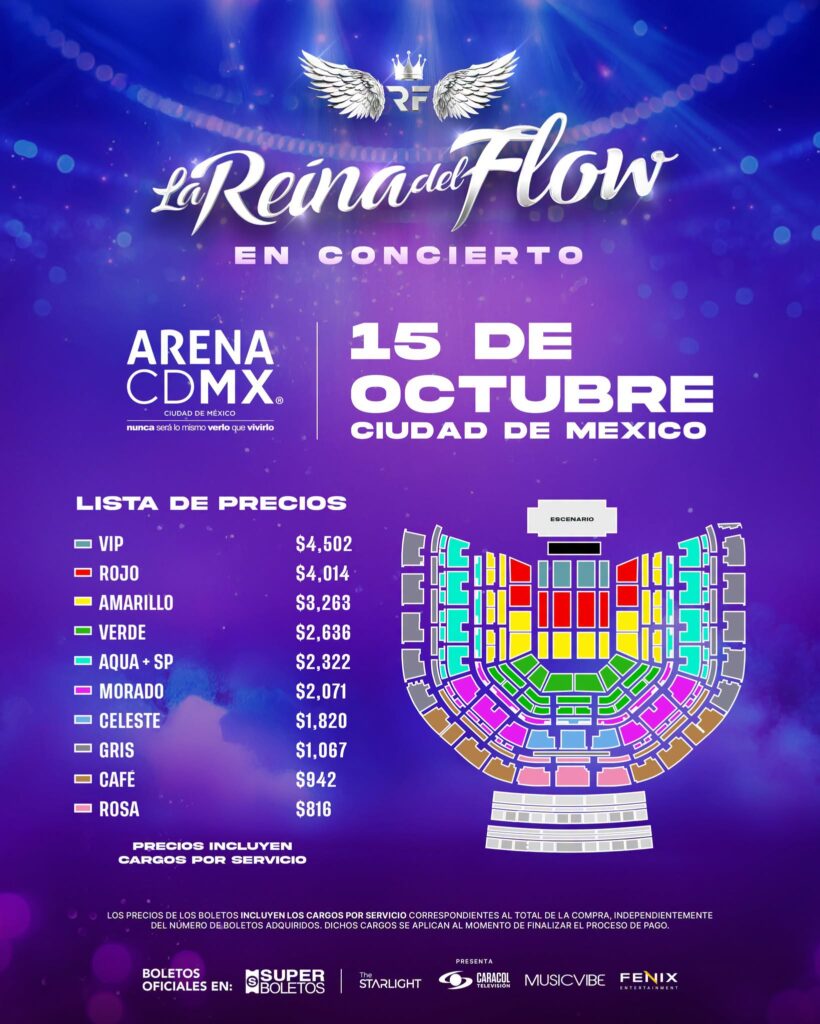 mapa de precios LA REINA DEL FLOW ARENA CDMX 2026