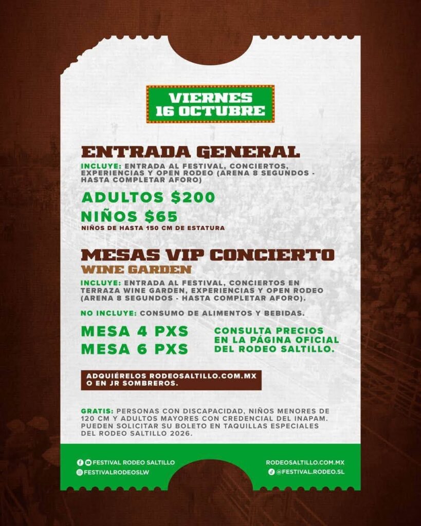 PRECIOS RODEO SALTILLO 2026