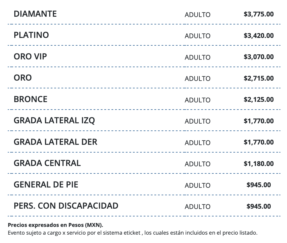 MAPA DE PRECIOS BEÉLE QUERÉTARO 2026 AUTÓDROMO QUERÉTARO