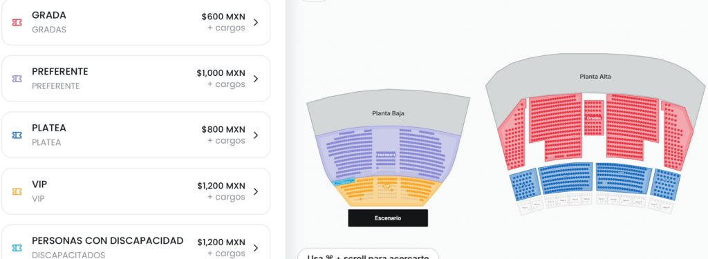 MAPA DE PRECIOS JEANETTE CDMX 2026 AUDITORIO BB