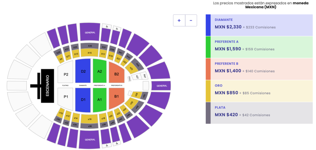 MAPA DE PRECIOS KENIA OS FIESTAS DE OCTUBRE 2026 AUDITORIO JALISCO