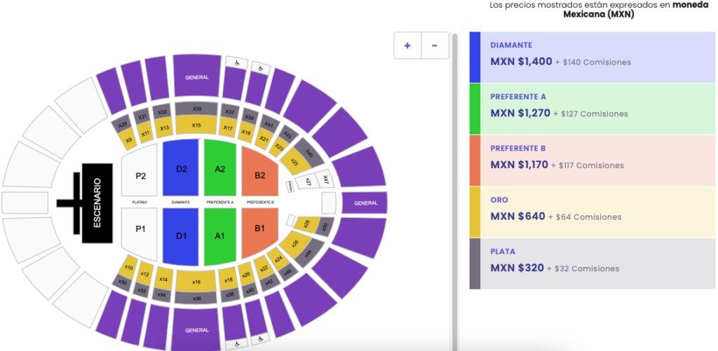 MAPA DE PRECIOS CUISILLOS FIESTAS DE OCTUBRE 2026 AUDITORIO JALISCO