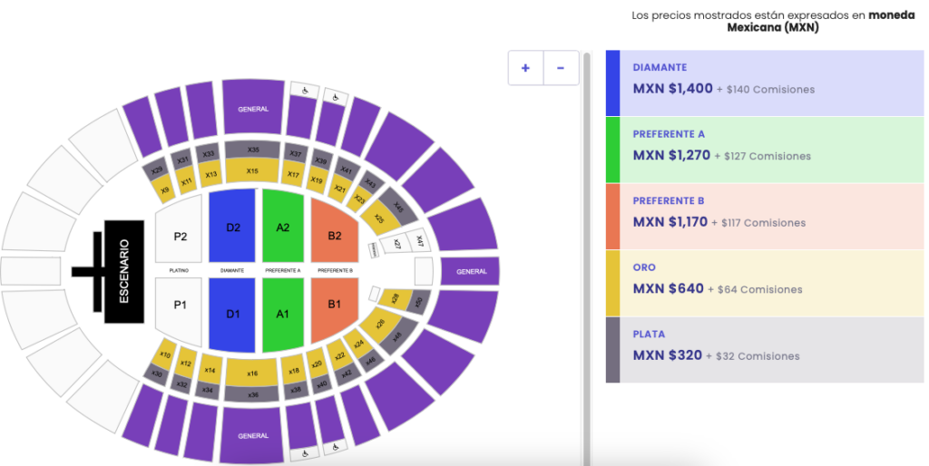 MAPA DE PRECIOS REIK FIESTAS DE OCTUBRE 2026 AUDITORIO JALISCO