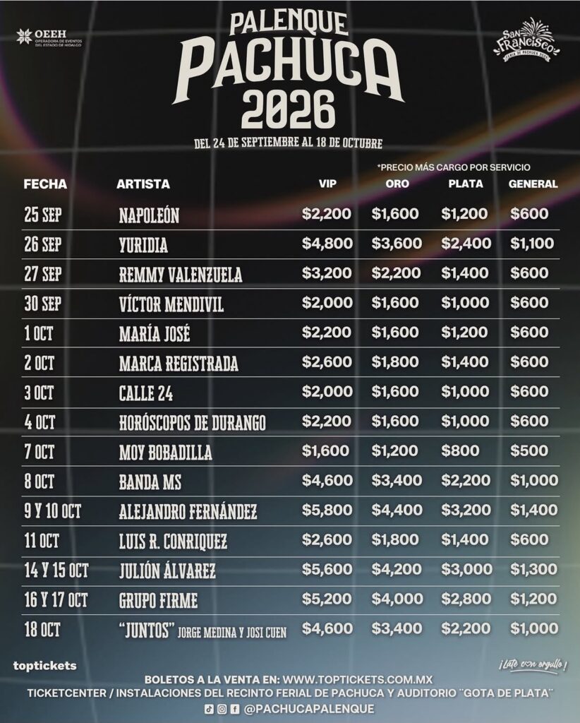 PRECIOS PALENQUE PACHUCA 2026