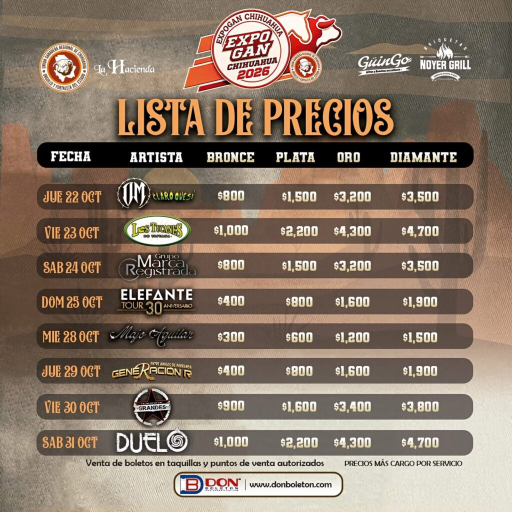 PRECIOS PALENQUE EXPOGAN CHIHUAHUA 2026