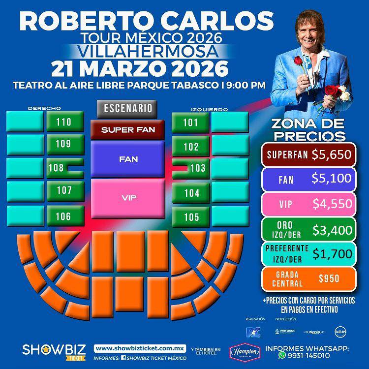 Mapa de precios y zonas Roberto Carlos Villahermosa 2026
