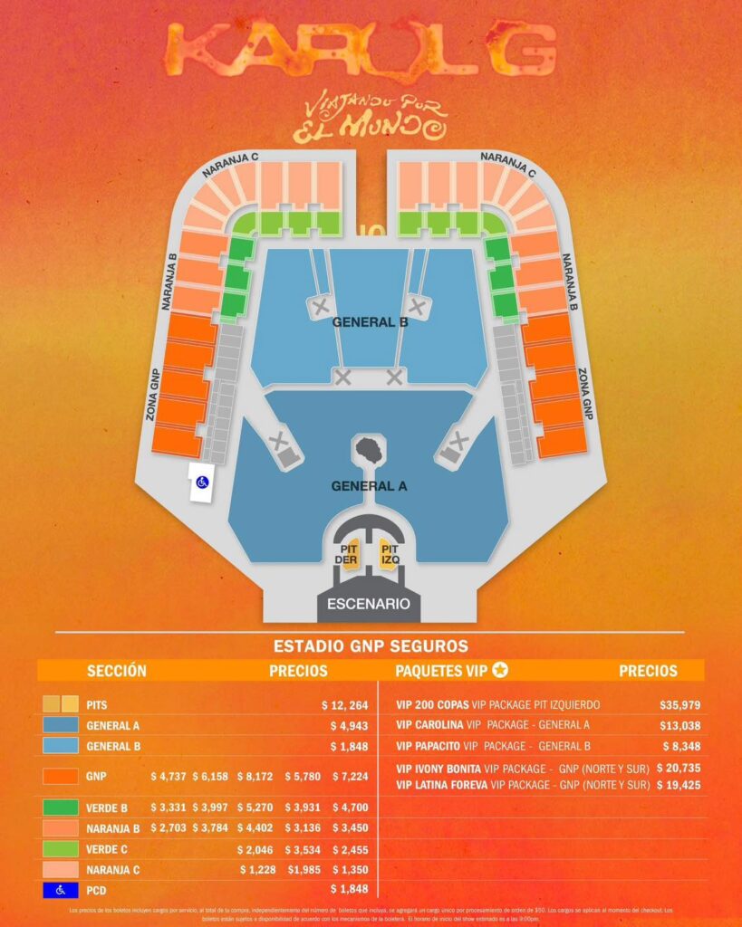 MAPA DE PRECIOS KAROL G CDMX 2026 ESTADIO GNP SEGUROS