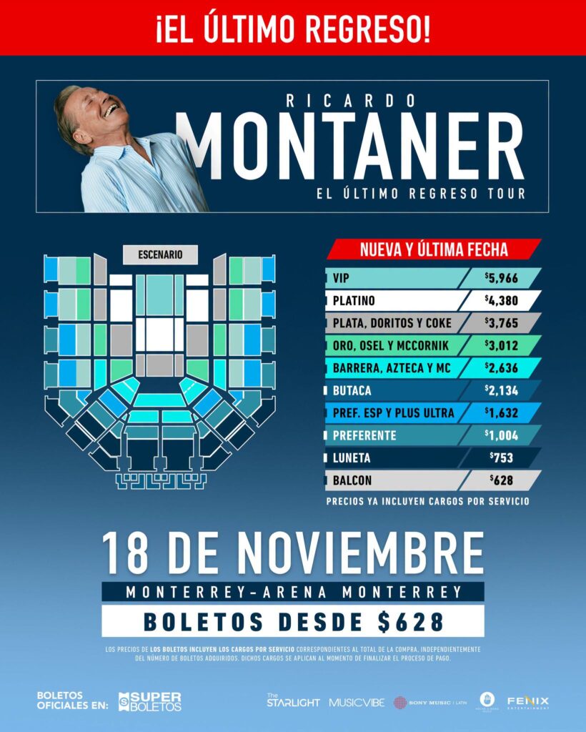 MAPA DE PRECIOS RICARDO MONTANER ARENA MONTERREY 2026