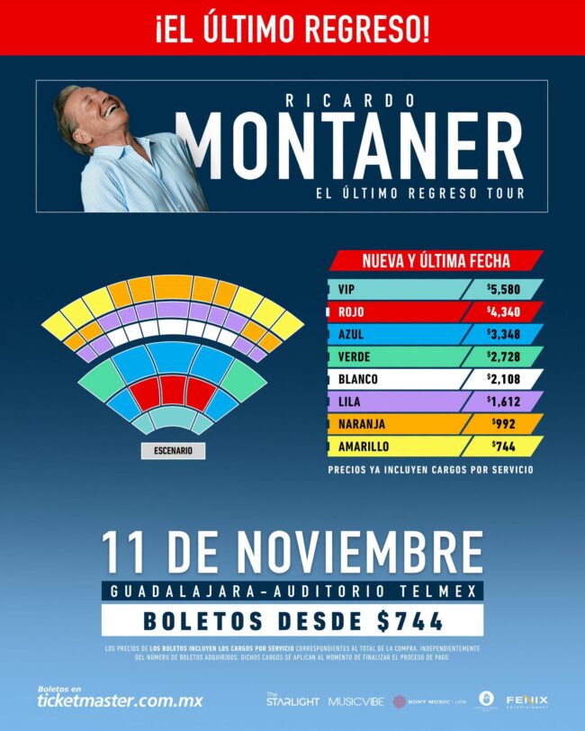 MAPA DE PRECIOS RICARDO MONTANER GUADALAJARA 2026 AUDITORIO TELMEX