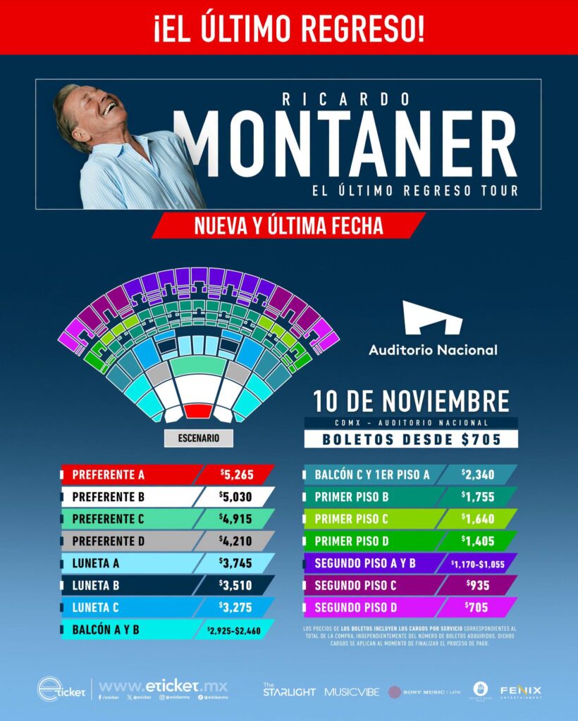 PRECIOS RICARDO MONTANER CDMX 2026 AUDITORIO NACIONAL