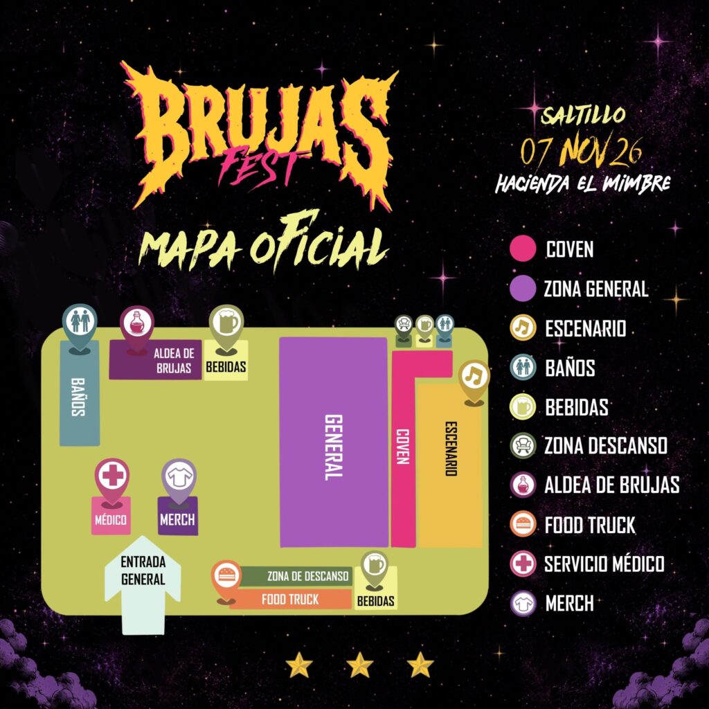 MAPA BRUJAS FEST 2026 SALTILLO HACIENDA EL MIMBRE