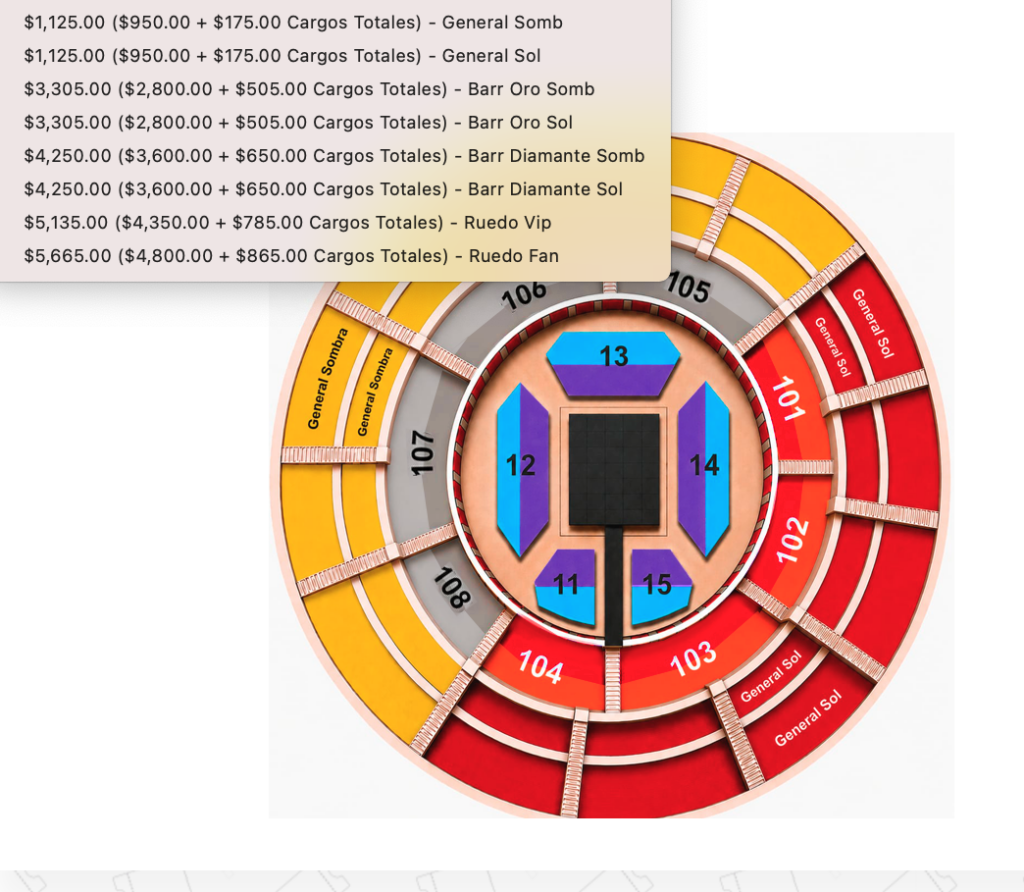 MAPA DE PRECIOS CARIN LEÓN ZACATECAS 2026 PLAZA DE TOROS
