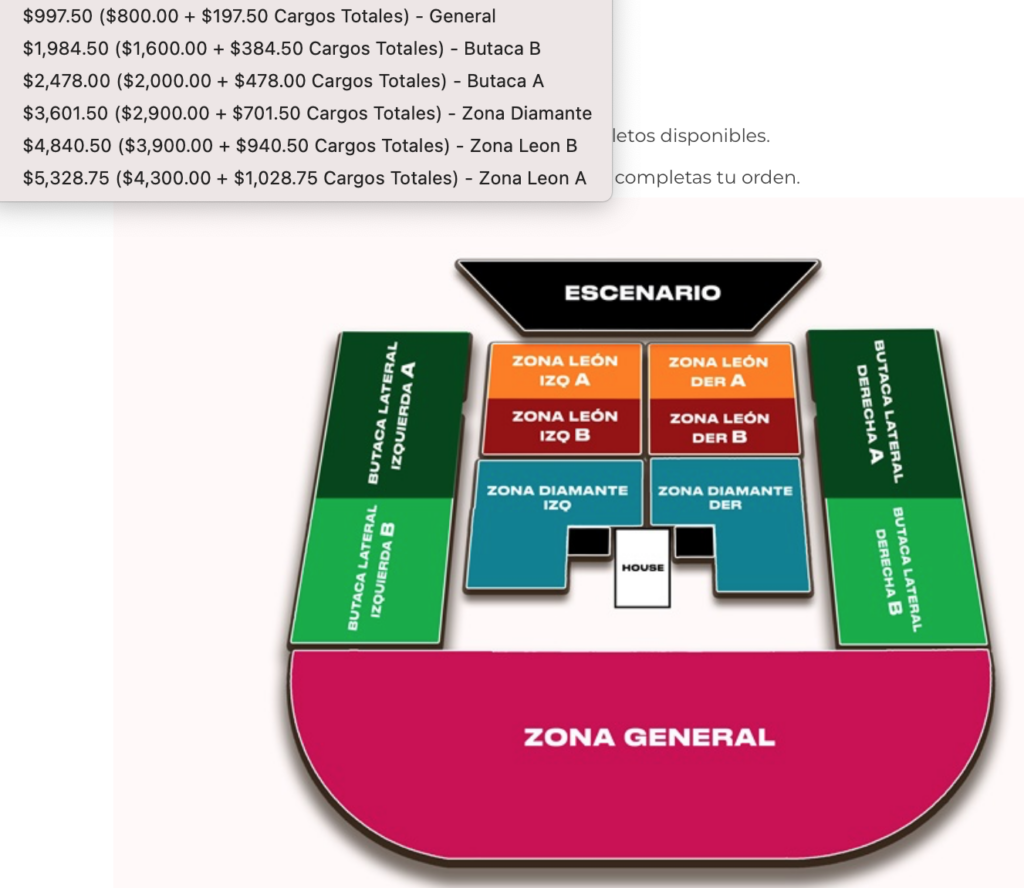 MAPA DE PRECIOS CARIN LEÓN VILLAHERMOSA 2026 TEATRO AL AIRE LIBRE PARQUE TABASCO
