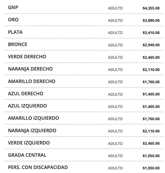PRECIOS YURIDIA CIUDAD JUÁREZ 2026 ESTADIO CARTA BLANCA