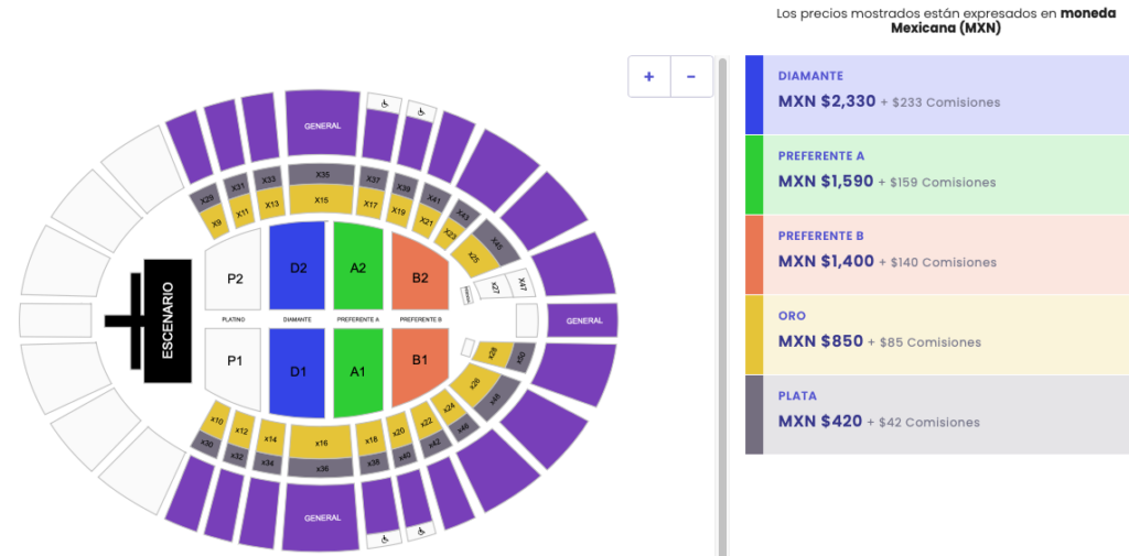 MAPA DE PRECIOS CARLOS RIVERA FIESTAS DE OCTUBRE 2026 AUDITORIO JALISCO