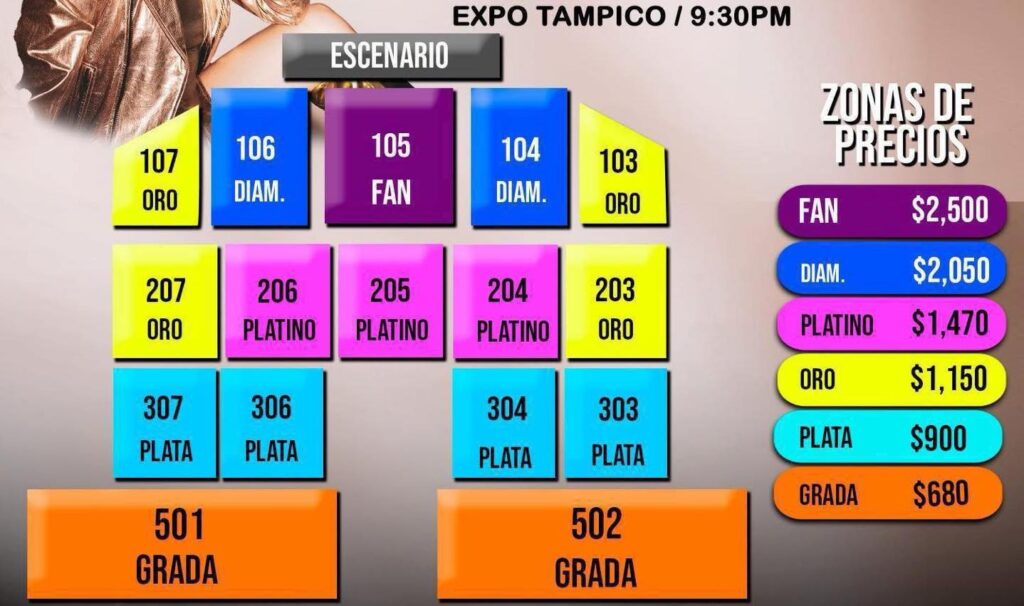 PRECIOS Y MAPA DE ZONAS MARÍA JOSÉ TAMPICO 2026 EXPO TAMPICO