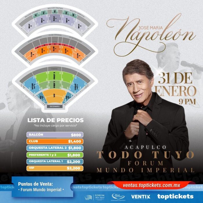 MAPA DE PRECIOS JOSÉ MARÍA NAPOLEÓN ACAPULCO 2026 FORUM MUNDO IMPERIAL