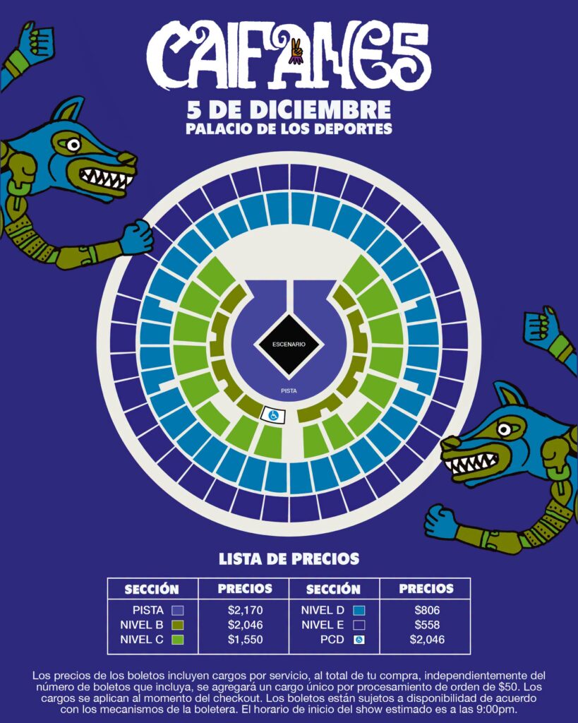 MAPA DE PRECIOS CAIFANES CDMX 2026 PALACIO DE LOS DEPORTES