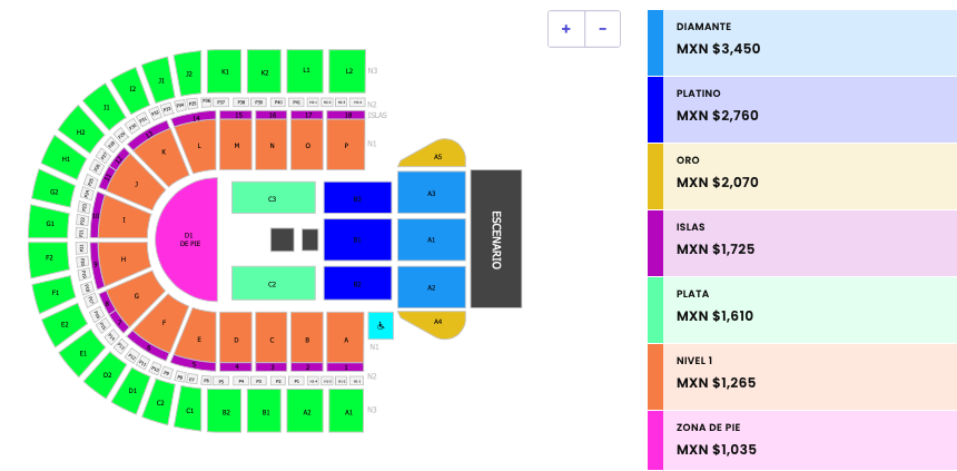 MAPA DE PRECIOS JORGE MEDINA Y JOSI CUEN SAN LUIS POTOSÍ 2026 ARENA POTOSÍ