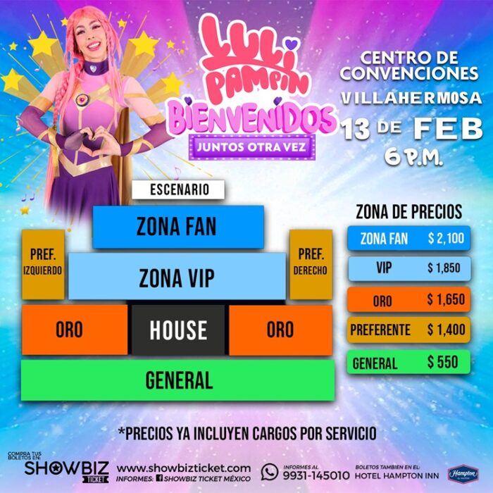 MAPA DE PRECIOS LULI PAMPIN VILLAHERMOSA 2026 CENTRO DE CONVENCIONES