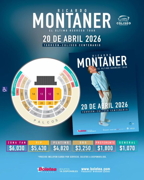 PRECIOS RICARDO MONTANER TORREÓN 2026 COLISEO CENTENARIO