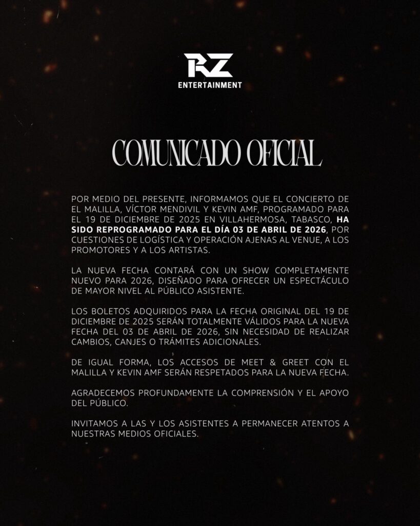 NUEVA FECHA VICTOR MENDIVIL EL MALILLA Y KEVIN AMF VILLAHERMOSA 2026 TEATRO AL AIRE LIBRE PARQUE TABASCO
