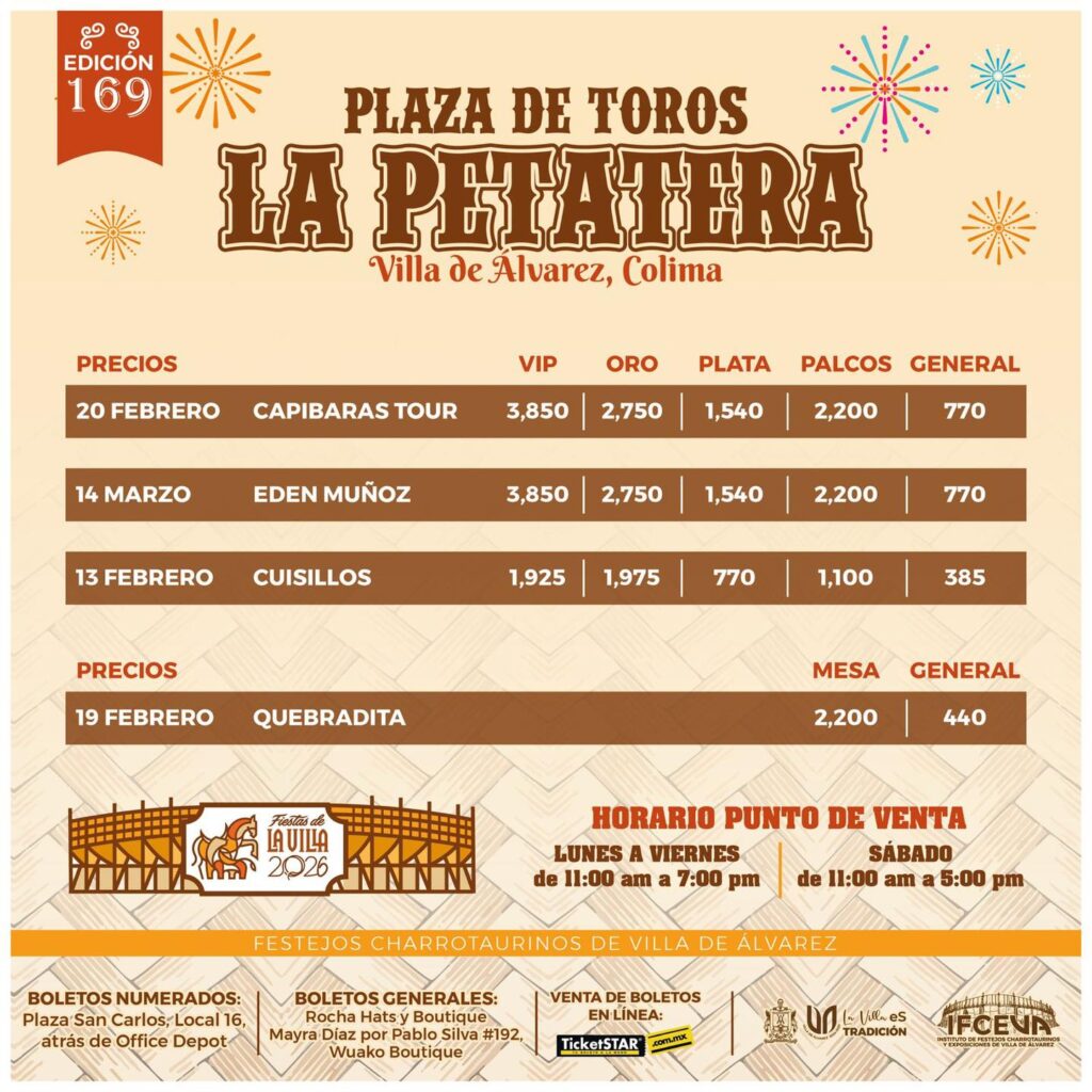 PRECIOS ARTISTAS LA PETATERA 2026 COLIMA