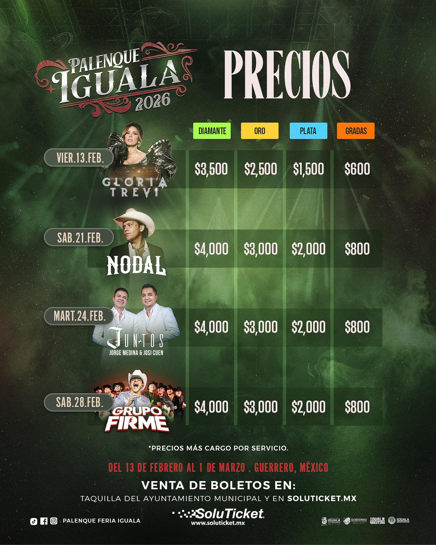 PRECIOS PALENQUE IGUALA 2026 GUERRERO