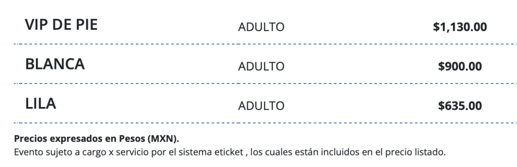 PRECIOS YERI MUA PUEBLA 2026 AUDITORIO AREMA EXPLANADA