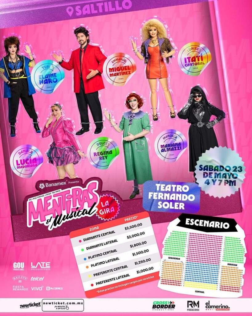 MAPA DE PRECIOS MENTIRAS EL MUSICAL SALTILLO 2026 TEATRO FERNANDO SOLER