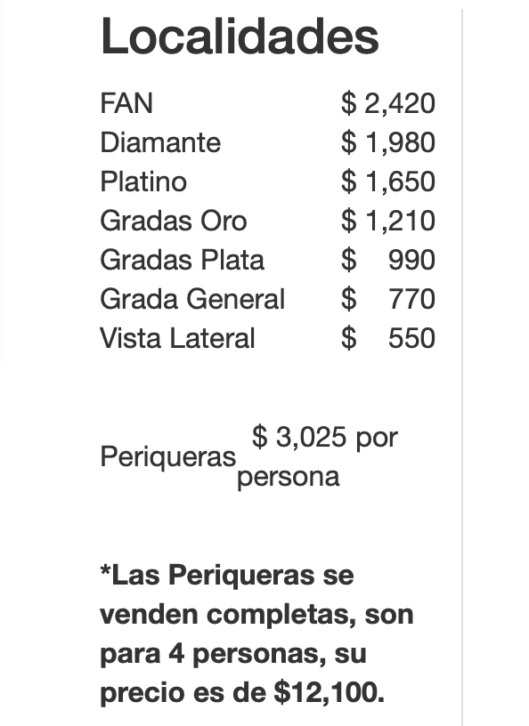 PRECIOS MATUTE ORIZABA 2026 COLISEO LA CONCORDIA