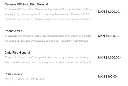 PRECIOS ANNA TSUCHIYA CDMX 2026 LA MARAKA