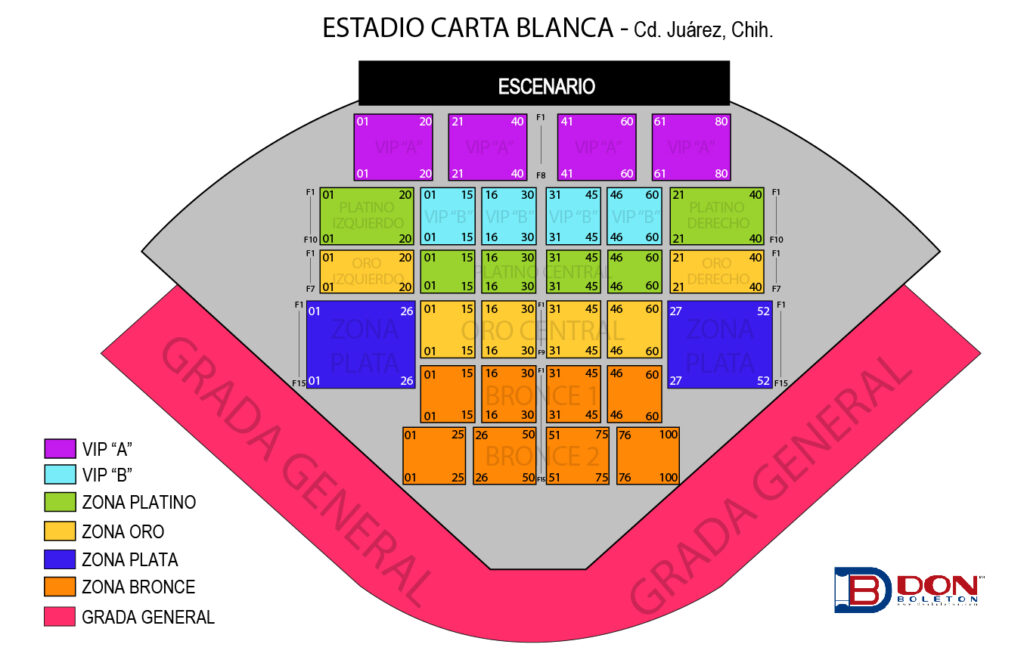 MAPA PRECIOS CARLOS RIVERA CIUDAD JUÁREZ 2026 ESTADIO CARTA BLANCA