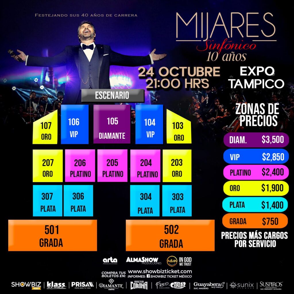 MAPA DE PRECIOS MIJARES SINFÓNICO TAMPICO 2026 EXPO TAMPICO