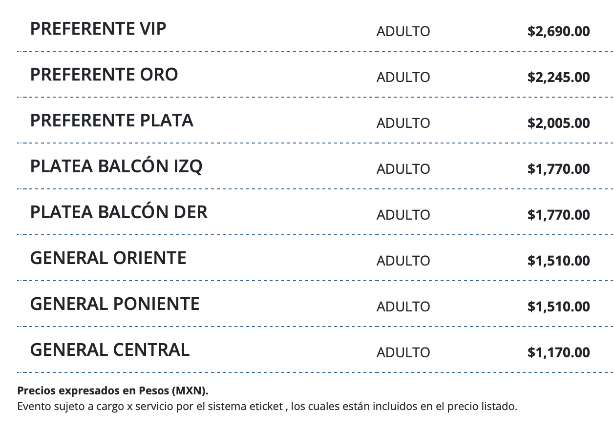 PRECIOS ARCÁNGEL QUERÉTARO 2026 AUDITORIO JOSEFA ORTÍZ