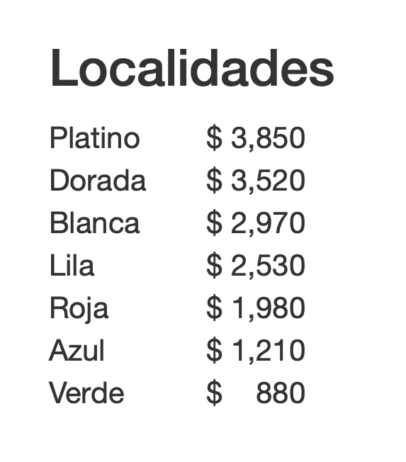 PRECIOS ALEJANDRA GUZMÁN MÉRIDA 2026 AUDITORIO COCA COLA LA ISLA
