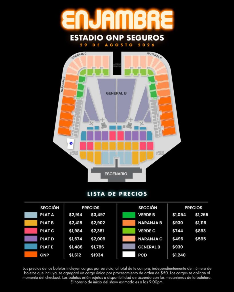 MAPA DE PRECIOS ENJAMBRE CDMX 2026 ESTADIO GNP SEGUROS