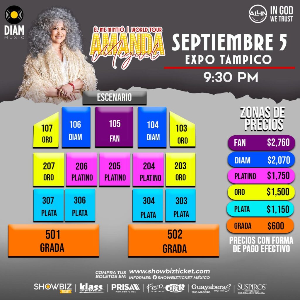 MAPA DE PRECIOS AMANDA MIGUEL TAMPICO 2026 EXPO TAMPICO
