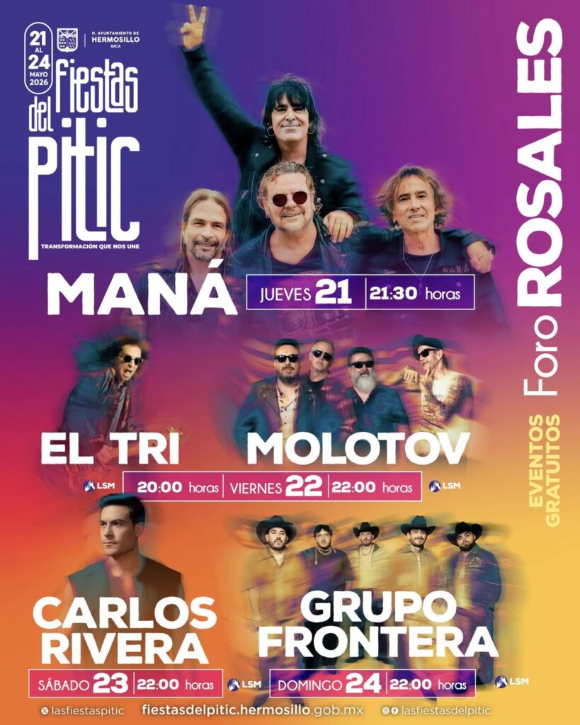 CARTELERA FIESTAS DEL PITIC 2026 HERMOSILLO