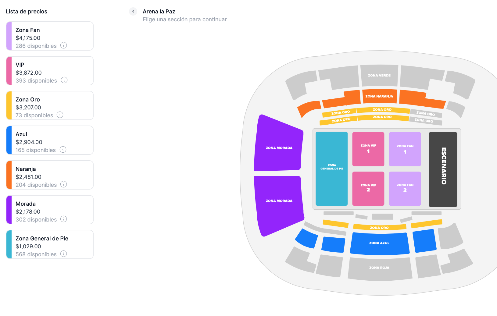 MAPA DE PRECIOS KANY GARCIA LA PAZ 2026 ARENA LA PAZ