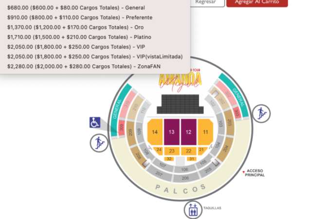 MAPA DE PRECIOS AMANDA MIGUEL TORREÓN 2026 COLISEO CENTENARIO