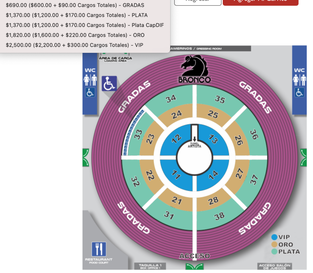 MAPA DE PRECIOS BRONCO PALENQUE GÓMEZ PALACIO 2026
