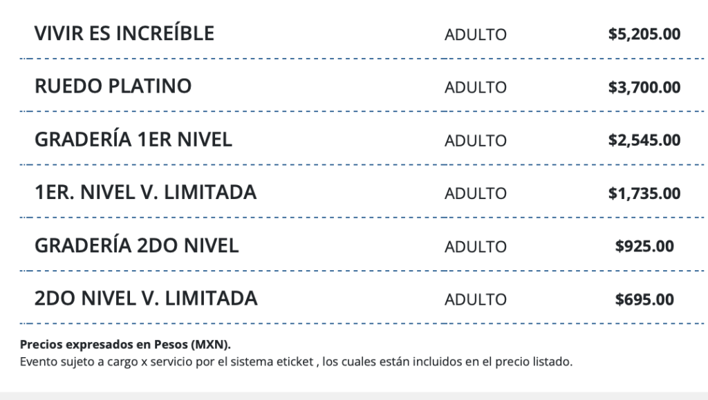 PRECIOS GLORIA TREVI MÉRIDA 2026 FORO GNP SEGUROS