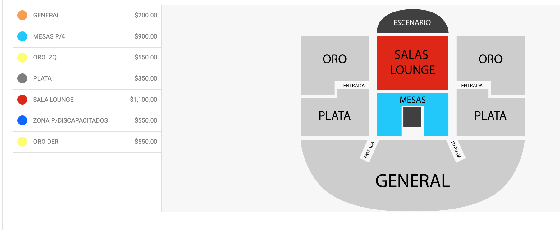 MAPA DE PRECIOS BRONCO VILLAHERMOSA 2026 TEATRO AL AIRE LIBRE PARQUE TABASCO