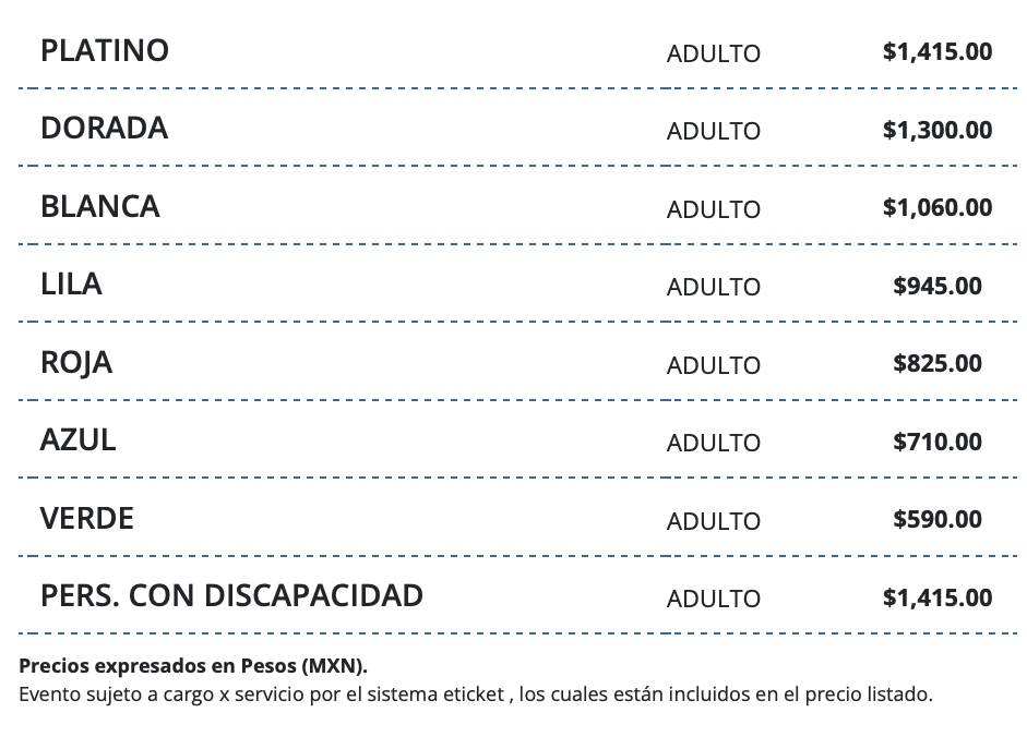 PRECIOS NACH PUEBLA 2026 AUDITORIO AREMA EXPLANADA