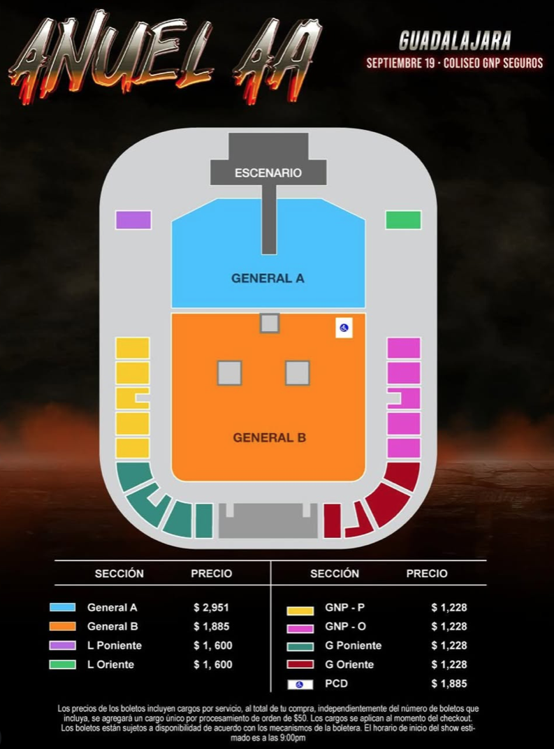 MAPA DE PRECIOS ANUEL AA GUADALAJARA 2026 COLISEO GNP SEGUROS