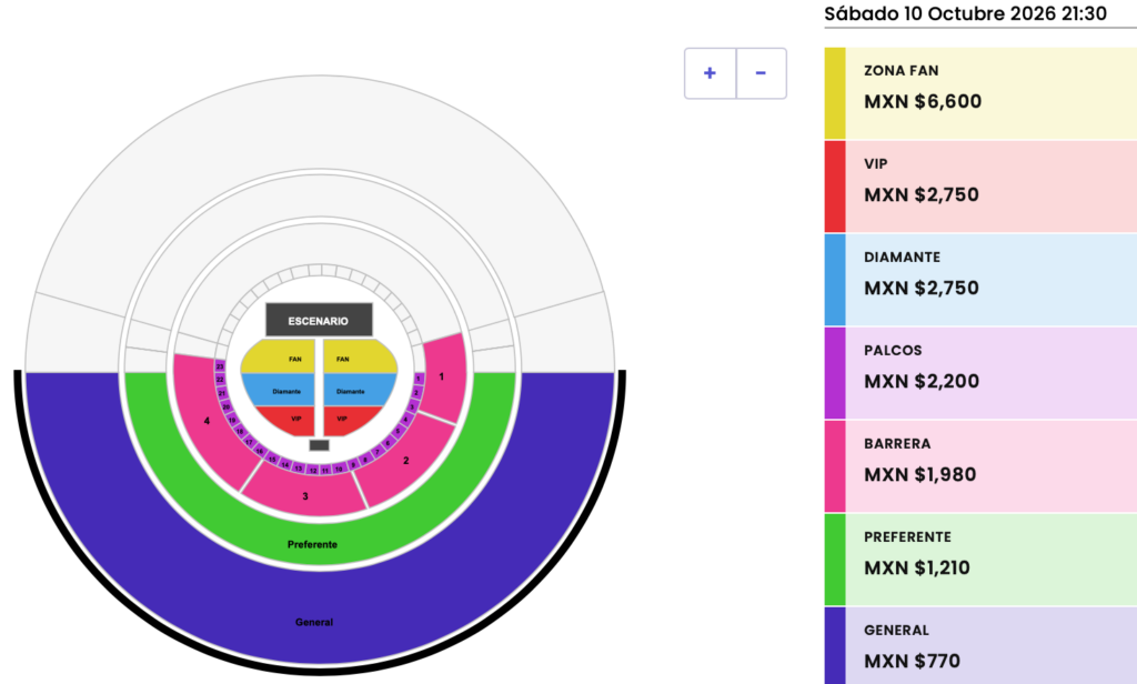 MAPA DE PRECIOS GLORIA TREVI TIJUANA 2026 PLAZA DE TOROS MONUMENTAL