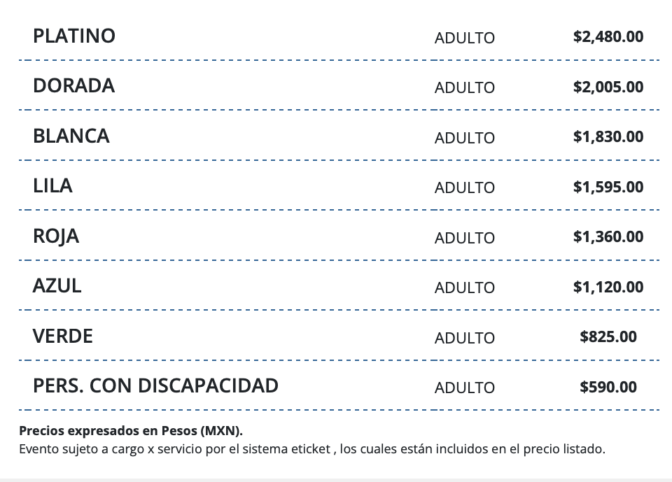 PRECIOS TRUENO PUEBLA 2026 AUDITORIO AREMA EXPLANADA