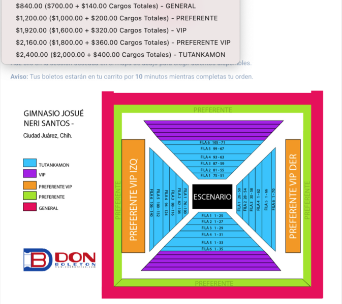 MAPA DE PRECIOS VICTOR MENDIVIL CIUDAD JUÁREZ 2026 GIMNASIO JOSUE N SANTOS