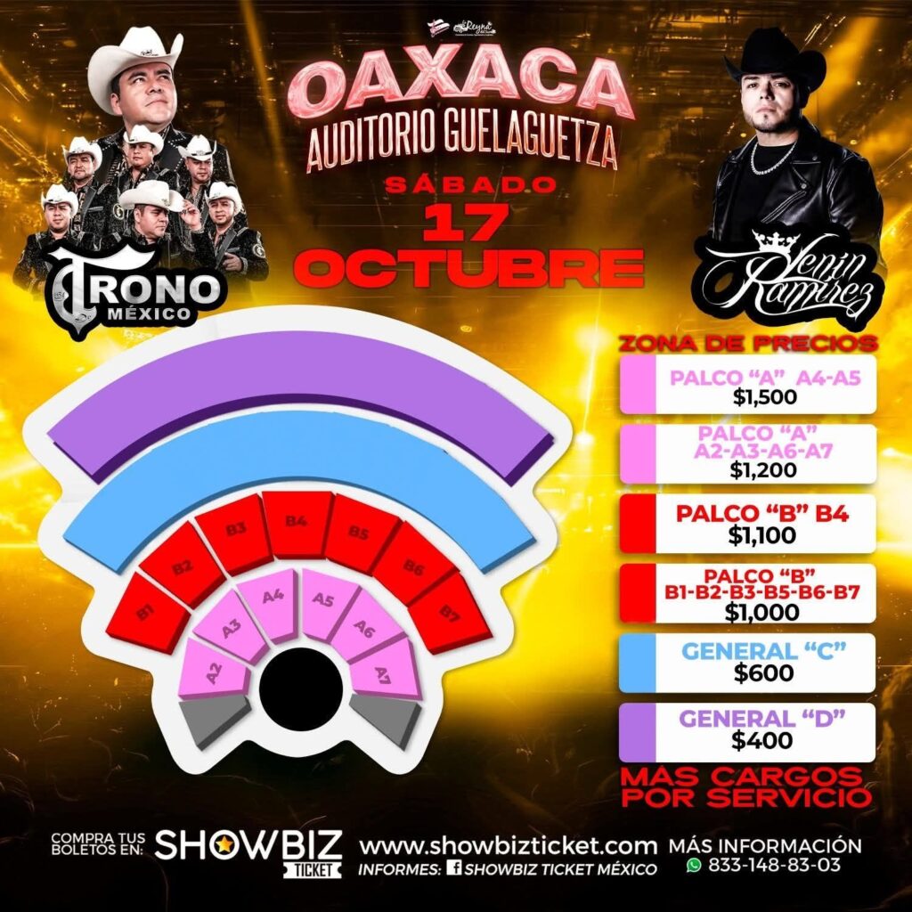 MAPA DE PRECIOS EL TRONO DE MÉXICO OAXACA 2026 AUDITORIO GUELAGUETZA